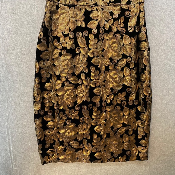 Tatyana L Gold Sequin Velvet Cocktail Dress Midi Pin Up Flirty Formal Bodycon - Picture 5 of 11